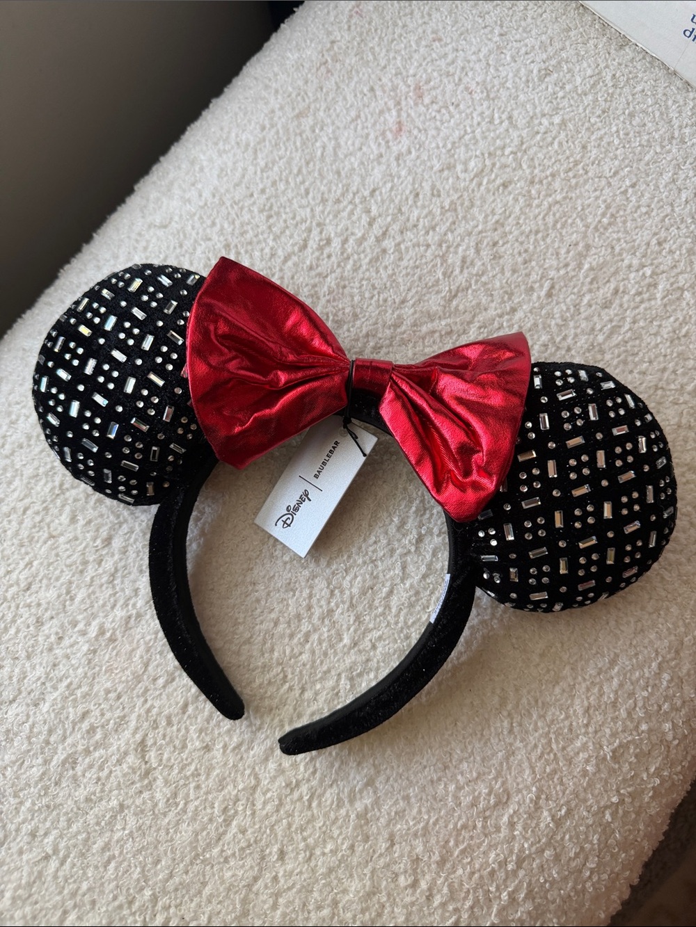 Baublebar x Disney Black Rhinestone Minnie Ears with Shiny Red Bow